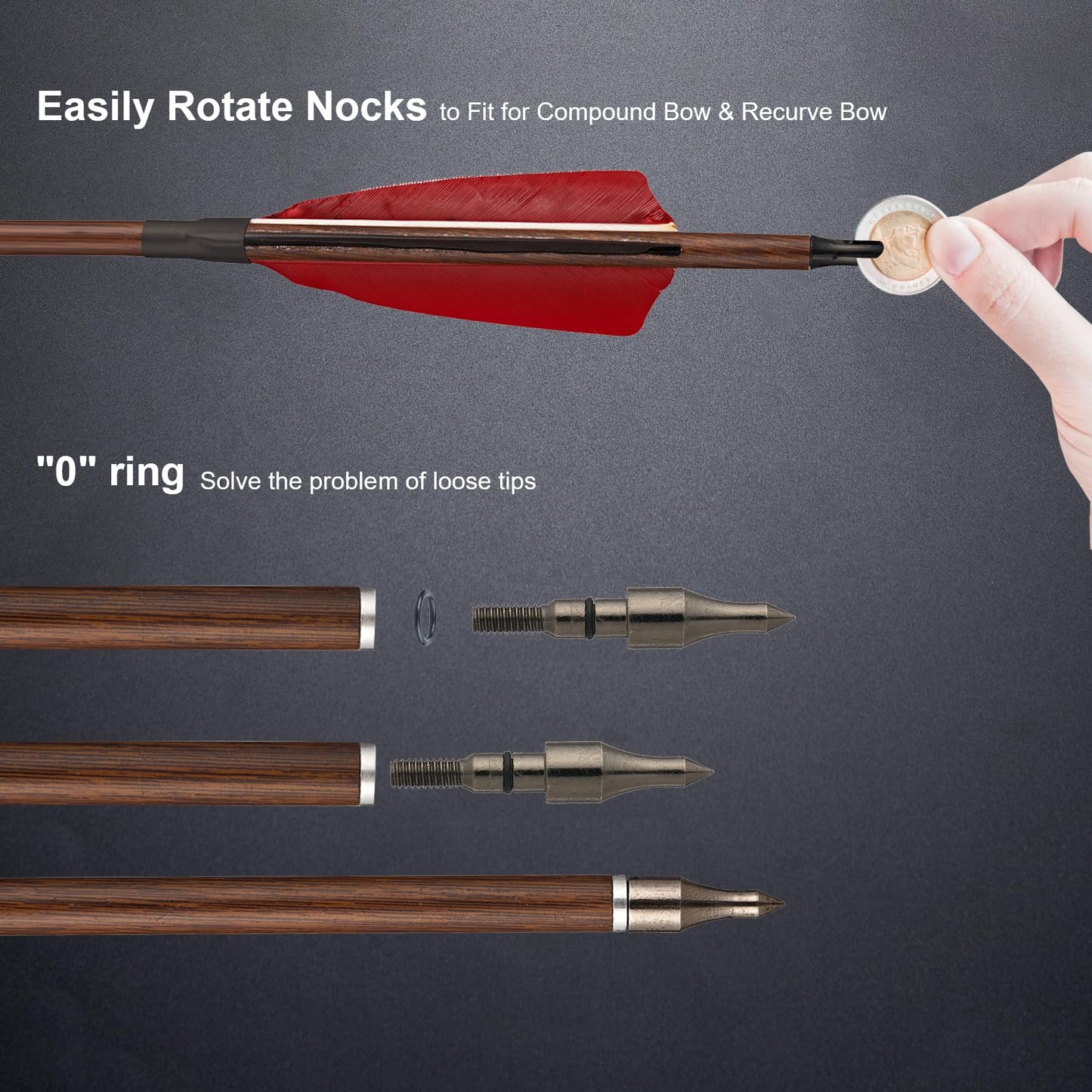 TOPARCHERY Premium 30" Carbon Hunting Arrows with 4" Real Turkey Feathers Fletching and Removable Tips - 500 Spine Practice Target Arrows for Compound & Recurve Bow Long Bow -12Pcs (Wood Pattern)