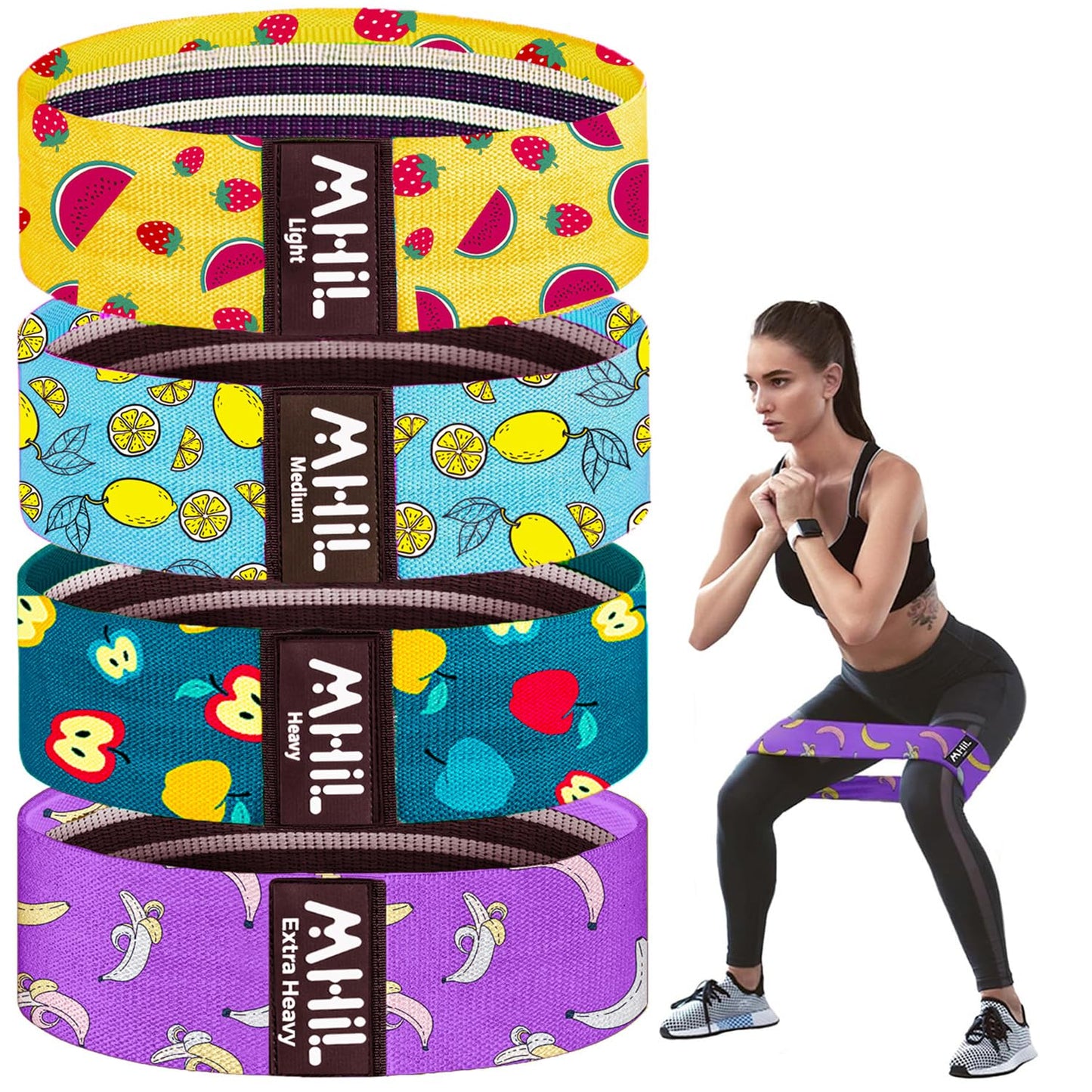 Fabric Resistance Bands for Working Out – 4 Durable Exercise Bands for Women & Men, Non-Slip & Non-Pinching Workout Bands – Multiple Resistance Levels Booty Bands for Legs Butt Glutes Hips Abs & More