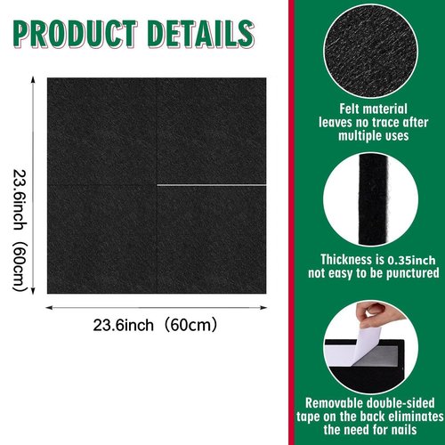 Hahafelt Dart Board Wall Protectors Dart Board Backing Felt Wall Tiles Cork Dartboard Backer Alternative Extended Length,Splicable Dartboard Backboard Surround(23.6" H X 23.6" W X 0.35")