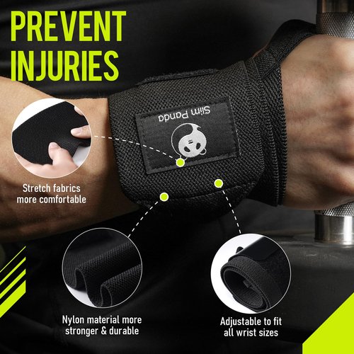 Slim Panda Weightlifting Wrist Wraps- Upgraded Wrist Support with Heavy Duty Thumb Loop for Powerlifting, Bodybuilding, and Weight Lifting Men & Women