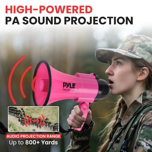 PYLE Portable Megaphone Speaker Siren Bullhorn - Compact and Battery Operated with 30 Watt Power, Microphone, 2 Modes, PA Sound and Foldable Handle for Cheerleading and Police Use PMP34PK