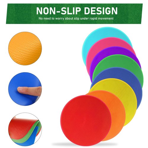 TuXHui Poly Vinyl Spot Markers 9 Inch Rubber Floor Dots Non Slip Agility Markers Flat Field Cones for PE Gym Classes, Classroom Activities and Games, Soccer Basketball Sports Speed Agility Training