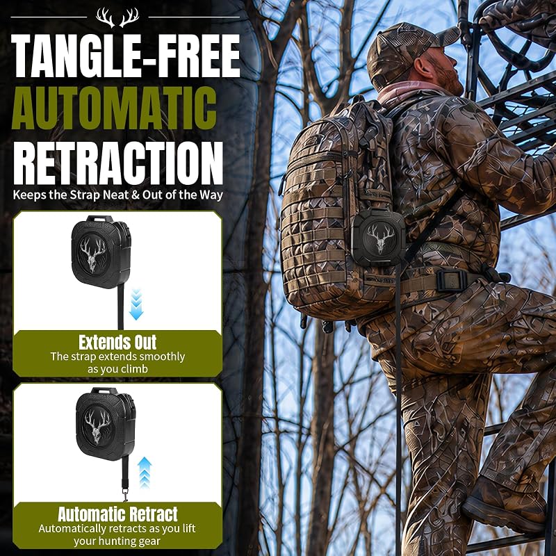 Retractable Bow Hoist for Hunting 30 ft - 0.6 in Wide Strap with Auto Retract