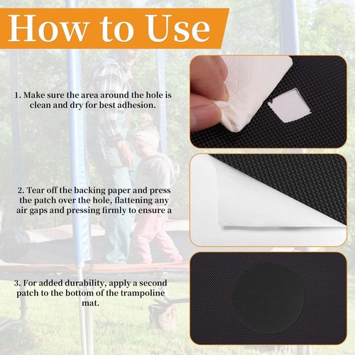 Lyreh 6pcs Trampoline Patch Repair Kit, 3.94x3.94in Self-Adhesive Rubber Trampoline Pad Replacement Parts with Scraper for Holes Tears in Mats Accessories (Round)
