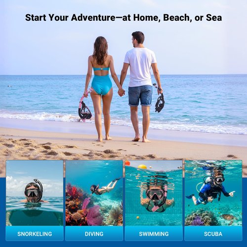 Snorkeling Gear for Adults Men Women, Dry-Top Snorkel Set Scuba Diving Mask, 180° Panoramic Wide View, Professional Breathing Freely Snorkel Goggles Kit with Nose Cover for Snorkeling Swimming, Travel