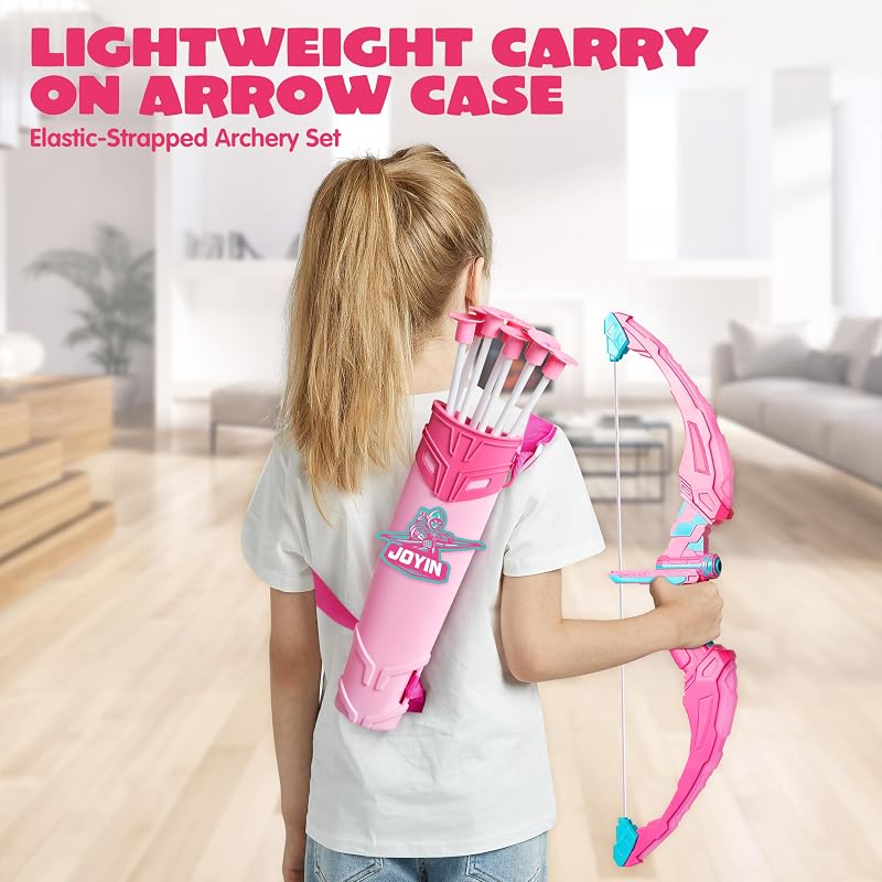 Pink Bow and Arrow Set for Girls with LED Light-Up Bow, 9 Suction Arrows, Target & Case – Indoor/Outdoor Play (Variation: Pink)
