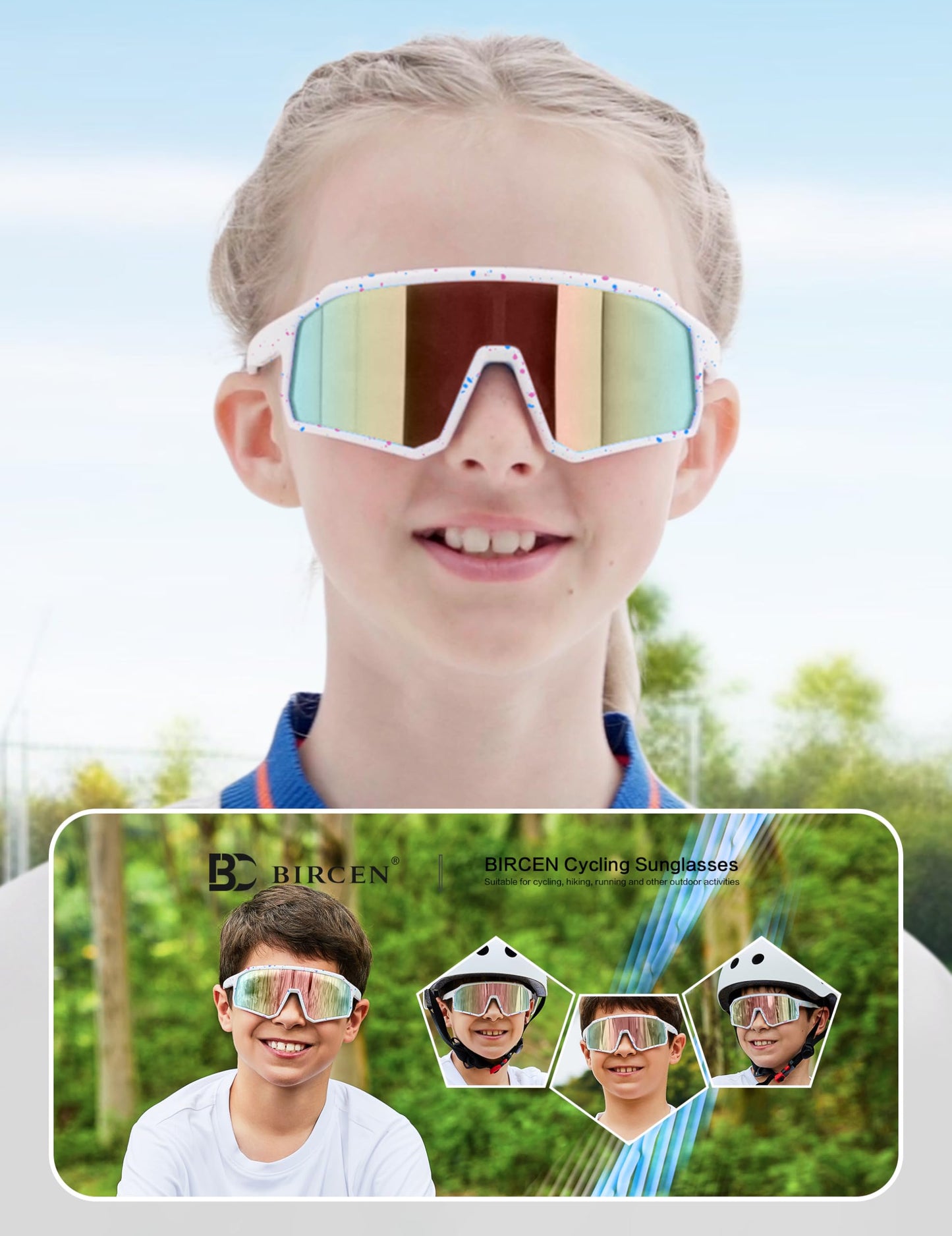 BIRCEN Kids Baseball Sunglasses for Youth - Boys Girls Polarized Sports Sun Glasses UV Protection for Cycling Age 5-12