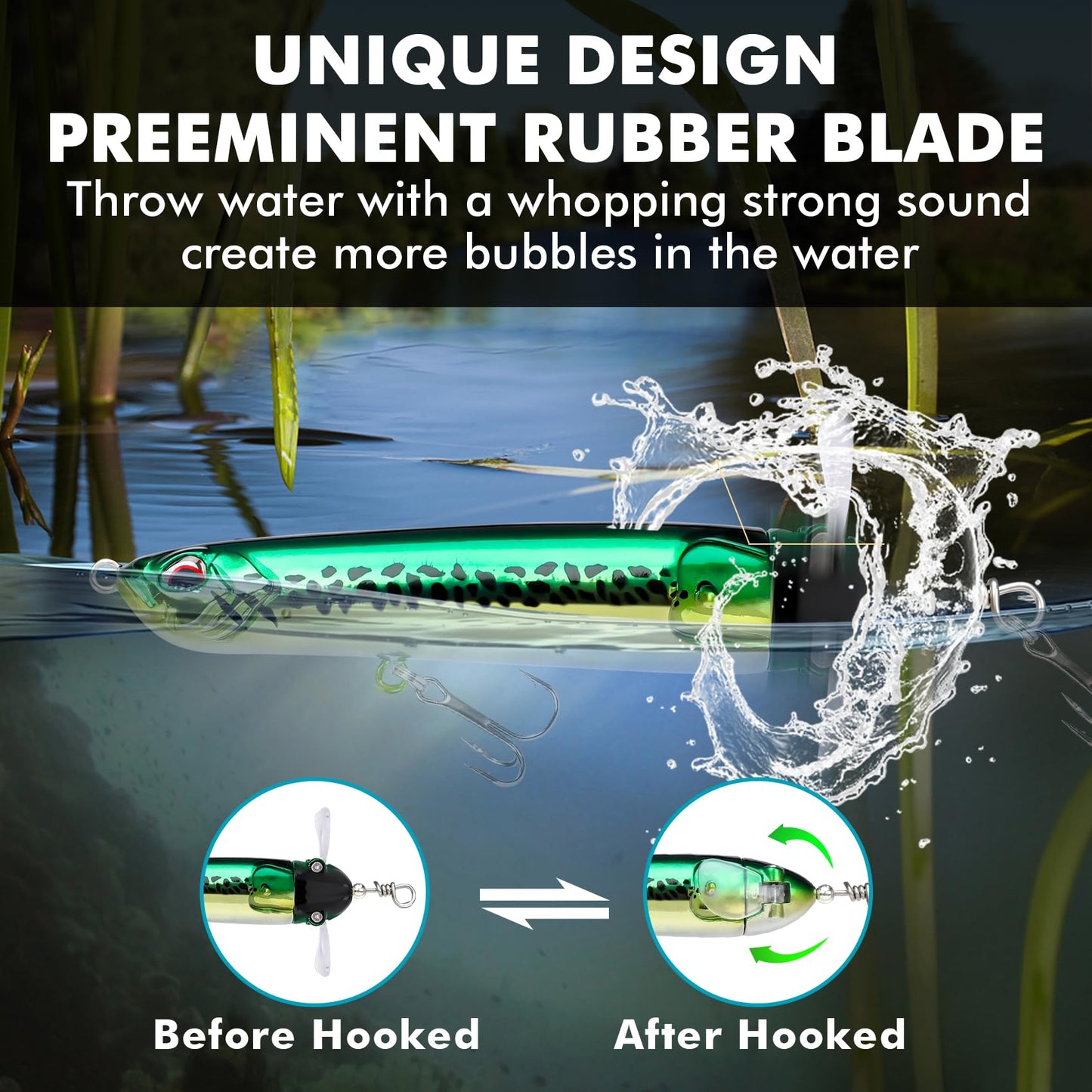 TRUSCEND Pencil Fishing Lures with Double Floating Rotating Tail, Surface Pencil Popper, Long Cast Premium Bass Bait with Rattle, Fishing Teasers Swimbaits for Freshwater Saltwater