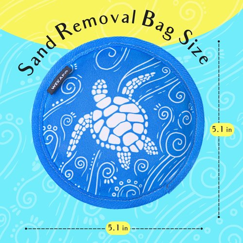 WEKAPO Sand Remover for Beach, Sand Remover Wipe Mitt Talc-Free & Reef Friendly Removal Bag for Family, Women, Must-Have Beach Essentials for Summer, Vacation and Hawaii Trip (1pcs Round Turtle)