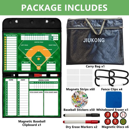 Magnetic Baseball Lineup Board for Dugout, Collapsible Softball & Baseball Clipboard for Coaches | Includes 60 Magnets, Markers, Eraser & Water-Resistant Carrying Bag for Coaches, Players, Teams