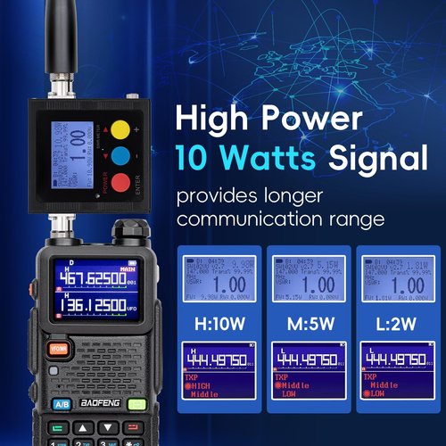 BAOFENG 5RM Ham Radio 10W High Power, VHF/UHF, Walkie Talkies Long Range NOAA Emergency Weather Radio, Frequency Copy, 999CH, USB C Charging, 6.1" &15.12" 771 for Survival Gear Hunting Camping-1 Pack