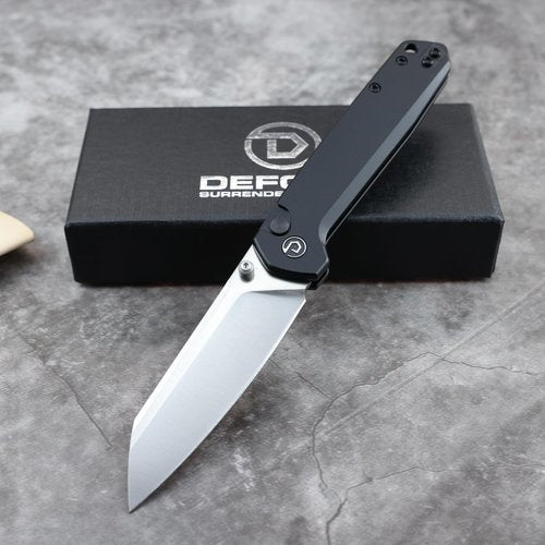 DEFCON Pocket Folding Knife- Button Lock with Thumb Stud Opener for EDC, 3.3" 14C28N Blade, Aluminum Handle, Utility Knife for Men Women Gift -TD015 Tier2- (Black)