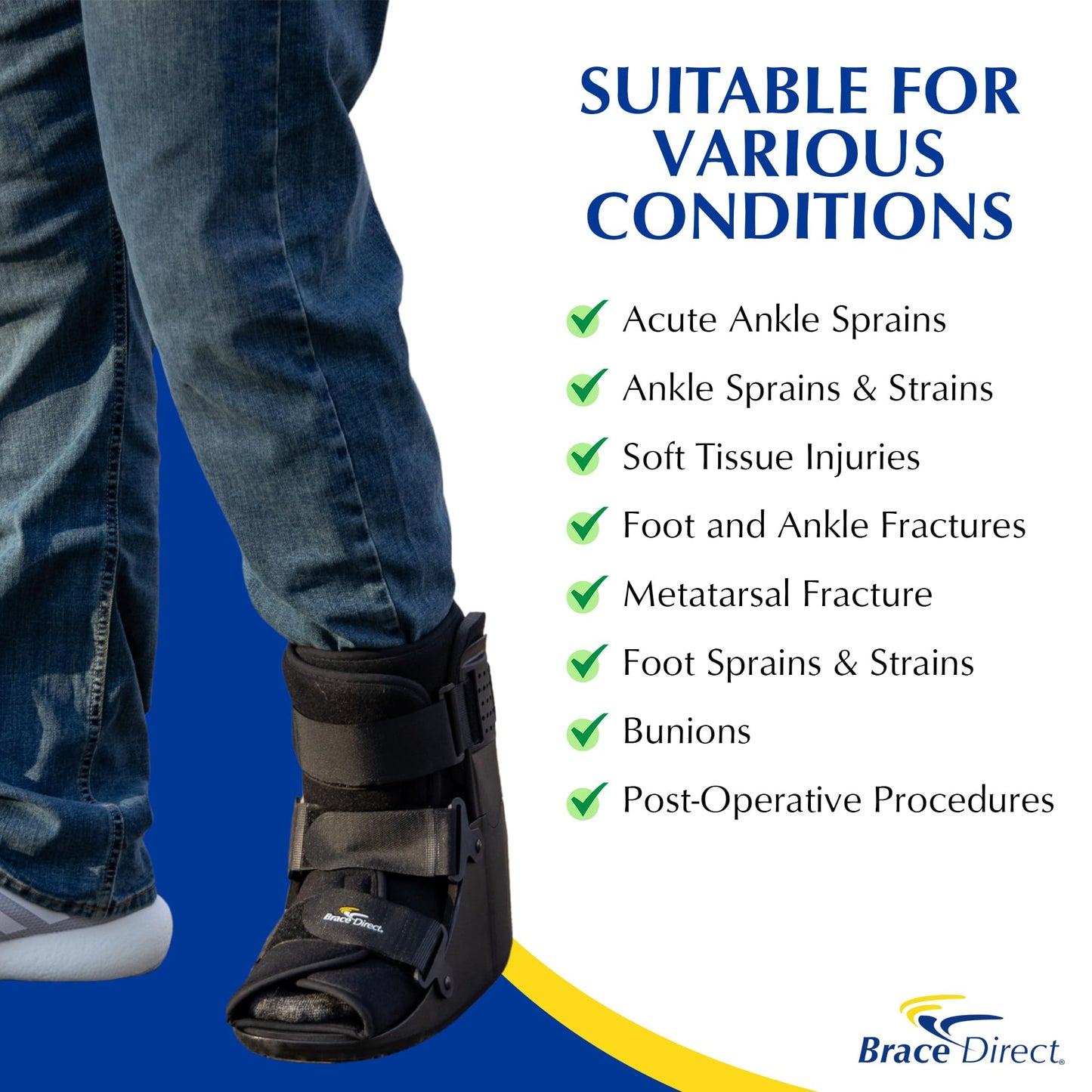 Brace Direct CAM Walker Fracture Boot Short - Lightweight Walking Boot for Foot & Ankle Injuries, Sprains & Stress Fractures - Doctor-Recommended (Men’s 11–12.5 / Women’s 12–13.5)