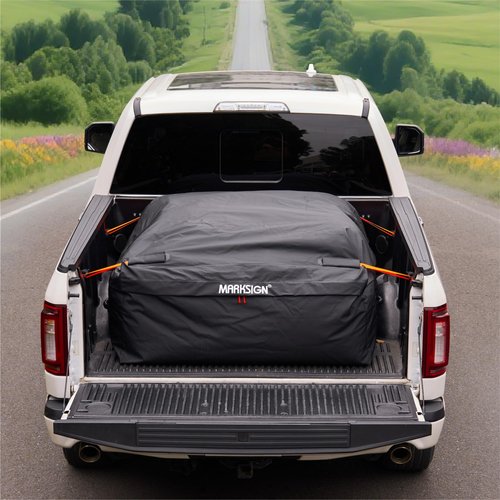 MARKSIGN Truck Bed Bag, 100% Waterproof Truck Cargo Bag Fits Any Truck Size with 4 Handles, Built-in 4 Ratchet Tie Down Straps, 26 Cubic Feet (51''x40''x22'')