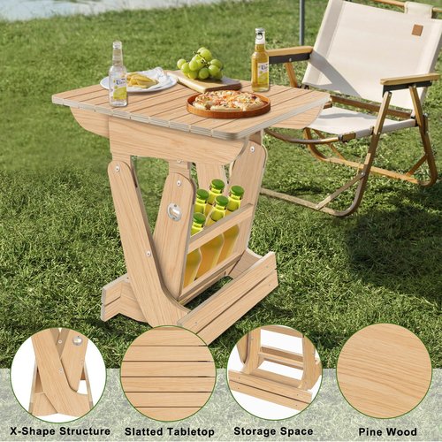 Agekub Wood Portable Folding Table Bistro Table Wooden Beer Carrier with Bottle Opener Space-Saving Small Outdoor Side Table for Camping, Picnic, Park, Party, Garden Concerts