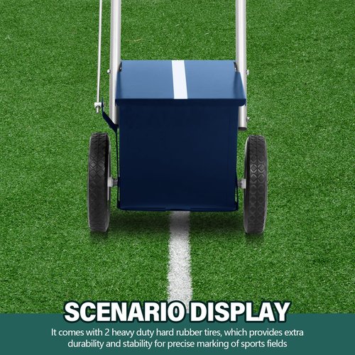 PullCrease 25 Pound Capacity Blue Baseball and Softball Field Dry Line Chalker, Wheeled Heavy Duty Steel Infield Dry Line Marker Machine, Standard Athletic Field Chalk Line Machine 2" to 4" Lines