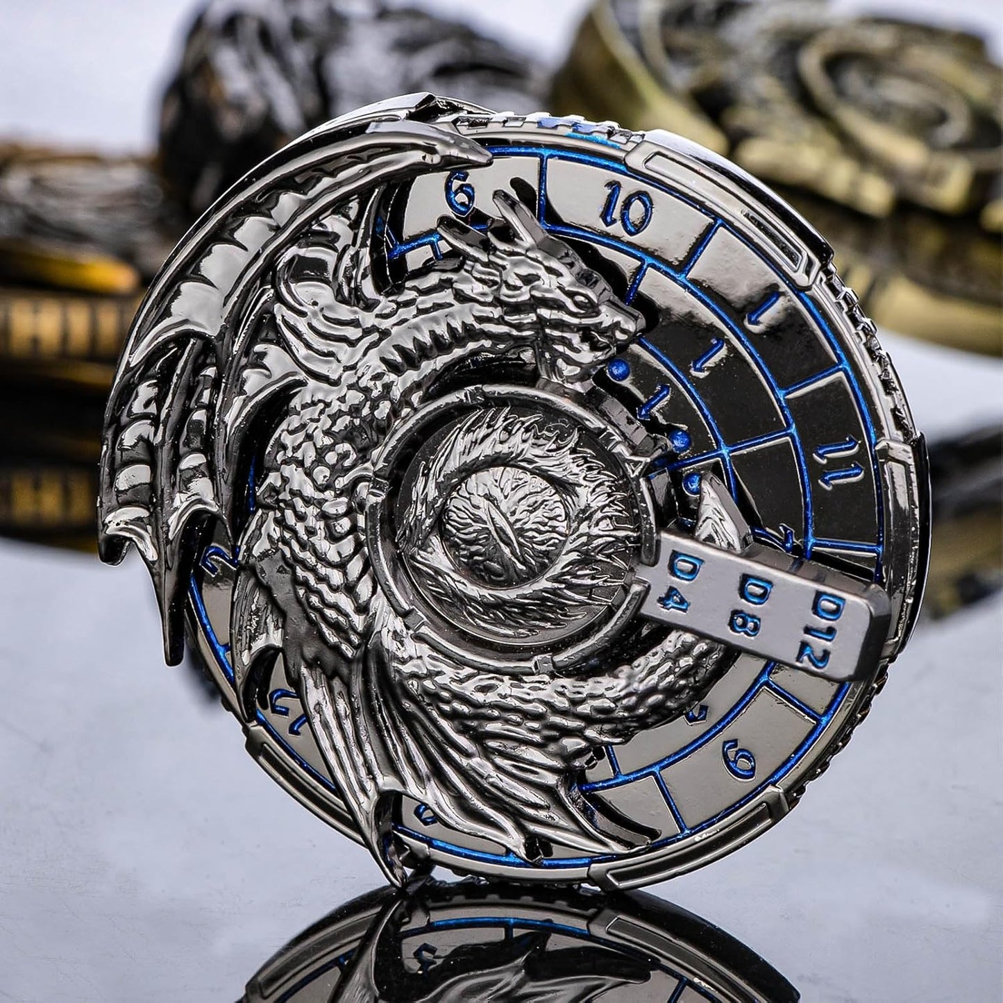 KERWELLSI 7 in 1 Spinner DND Dice Set D&D, Metal Roulette Dragons D and D Dice with Gift Box, Polyhedral Dungeons Role Playing Gaming Dice, Antique Cyan