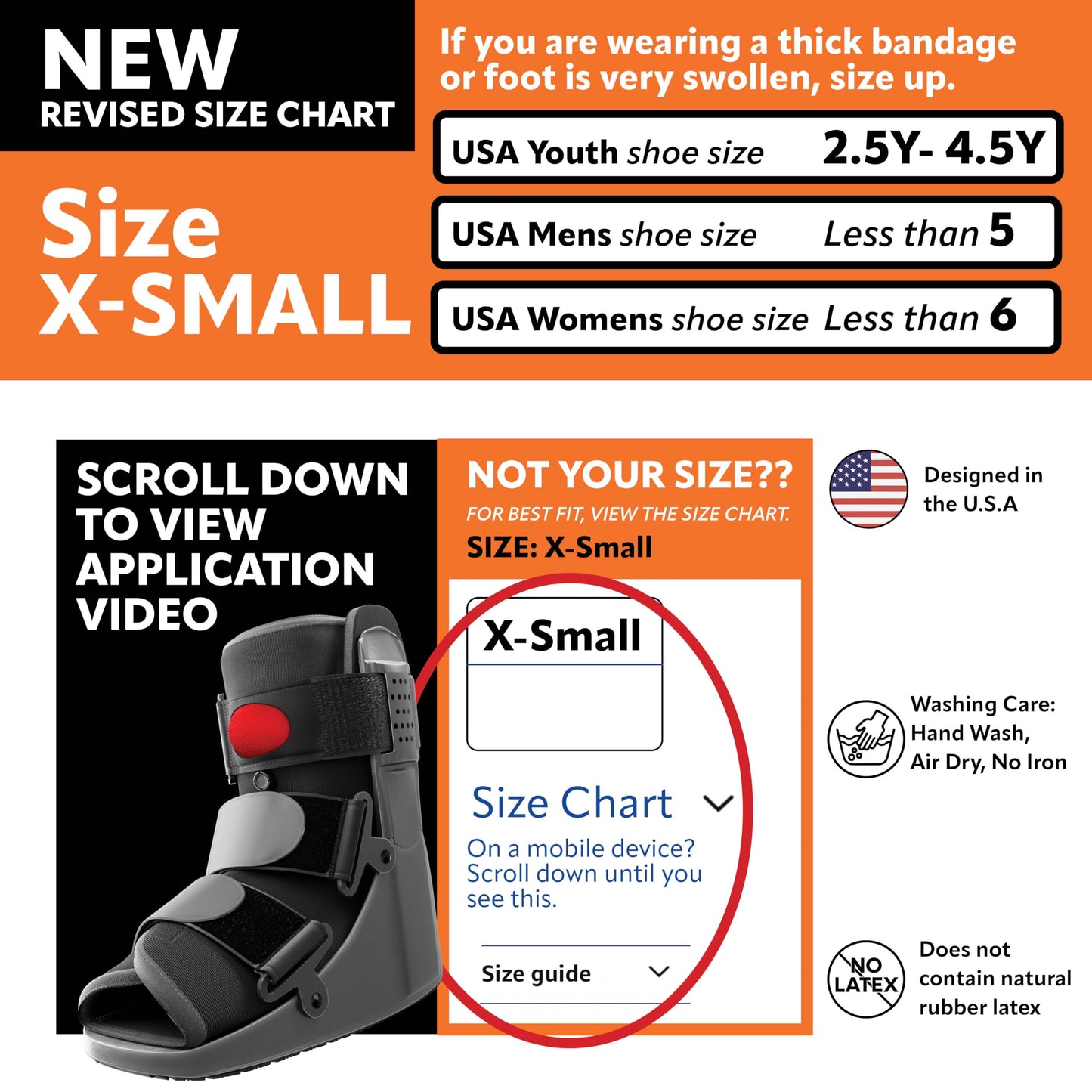 Braceapedia Youth Rapid Recover Short Walking Boot, Kids Fracture Boot, Kids Medical Grade Foot & Ankle Support Brace for Fractures, Adjustable Air Pump, Sprain & Injury Recovery, Black (X-Small)