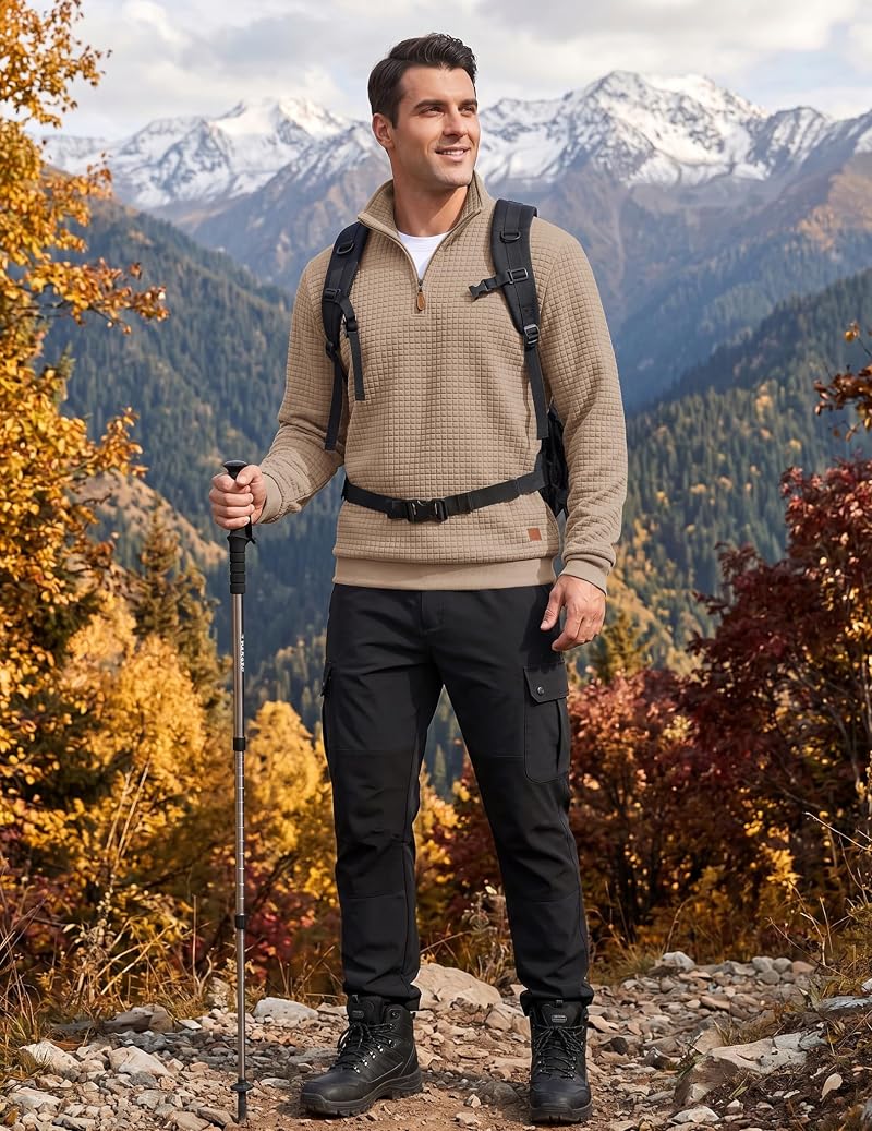 Coofandy Men's Quarter Zip Pullover Sweatshirt - Dark Khaki, Large