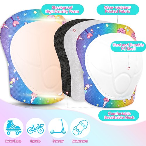 Vvinca Kids Toddlers Bike Helmet Adjustable for Ages 3-5-8 Years, Knee Pads and Elbow Pads Set Wrist Guard Sports Protective Gear Set for Roller Skate Bicycle Skateboard Scooter Girls Birthday Gift