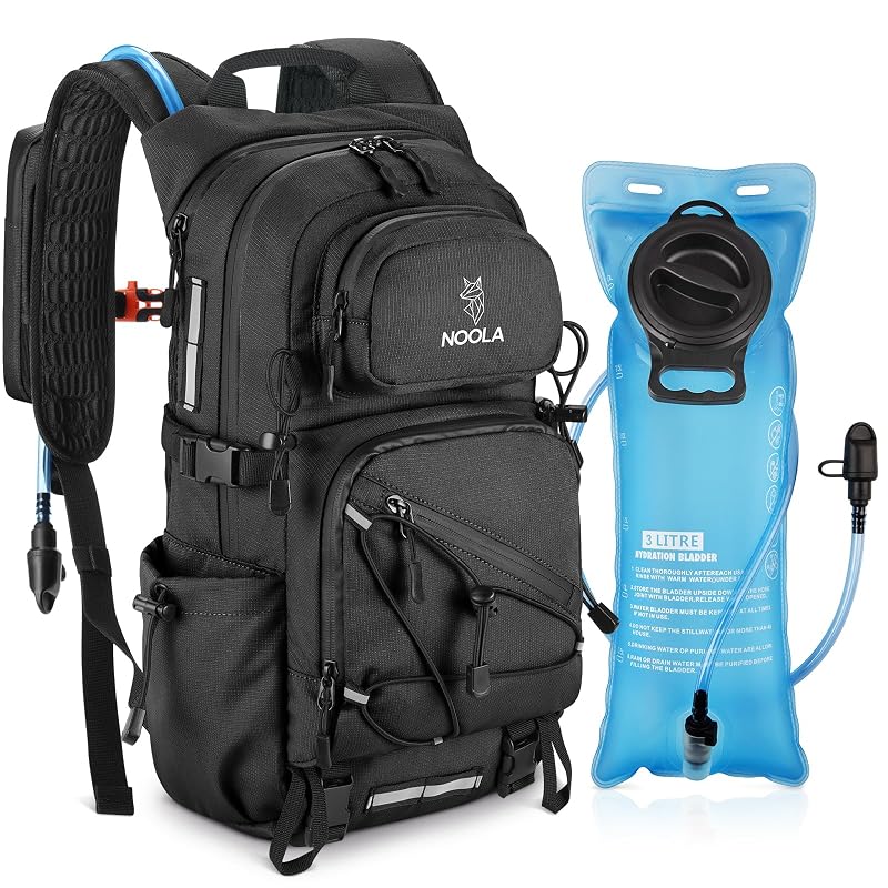 NOOLA 22L Hydration Backpack with 3L TPU Water Bladder - Black