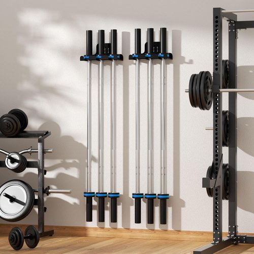 ZGJWJYUU Barbell Wall Holder,Olympic Hanger,Garage Gym Bar Wall Rack with 3 Bar Holders,Vertical Barbell Mount Rack,Space Saving Commercial or Home Gym Accessory,Holds Under 33mm Bar Size(Black)