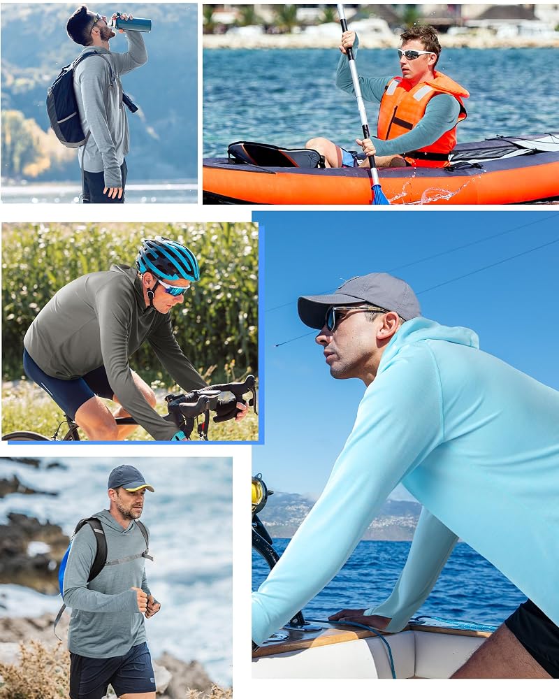 Men's UPF 50+ Sun Hoodie Long Sleeve Fishing Shirt with Thumb Holes - Lemon Yellow, Large
