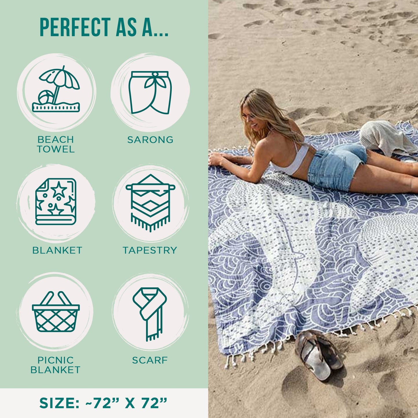 Sand Cloud Extra Large Turkish Beach Towel - 100% Organic Cotton Yarn Quick Dry for Beach, Picnic, Blanket or Bath As Seen on Shark Tank Marine Life (Whale XL)