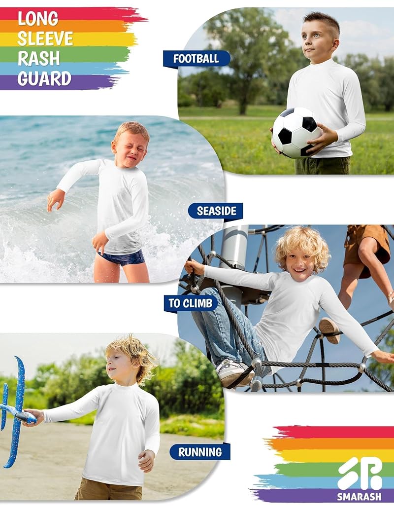Rash Guard Swim Shirt for Kids & Toddlers UPF 50+ Long Sleeve White 3T