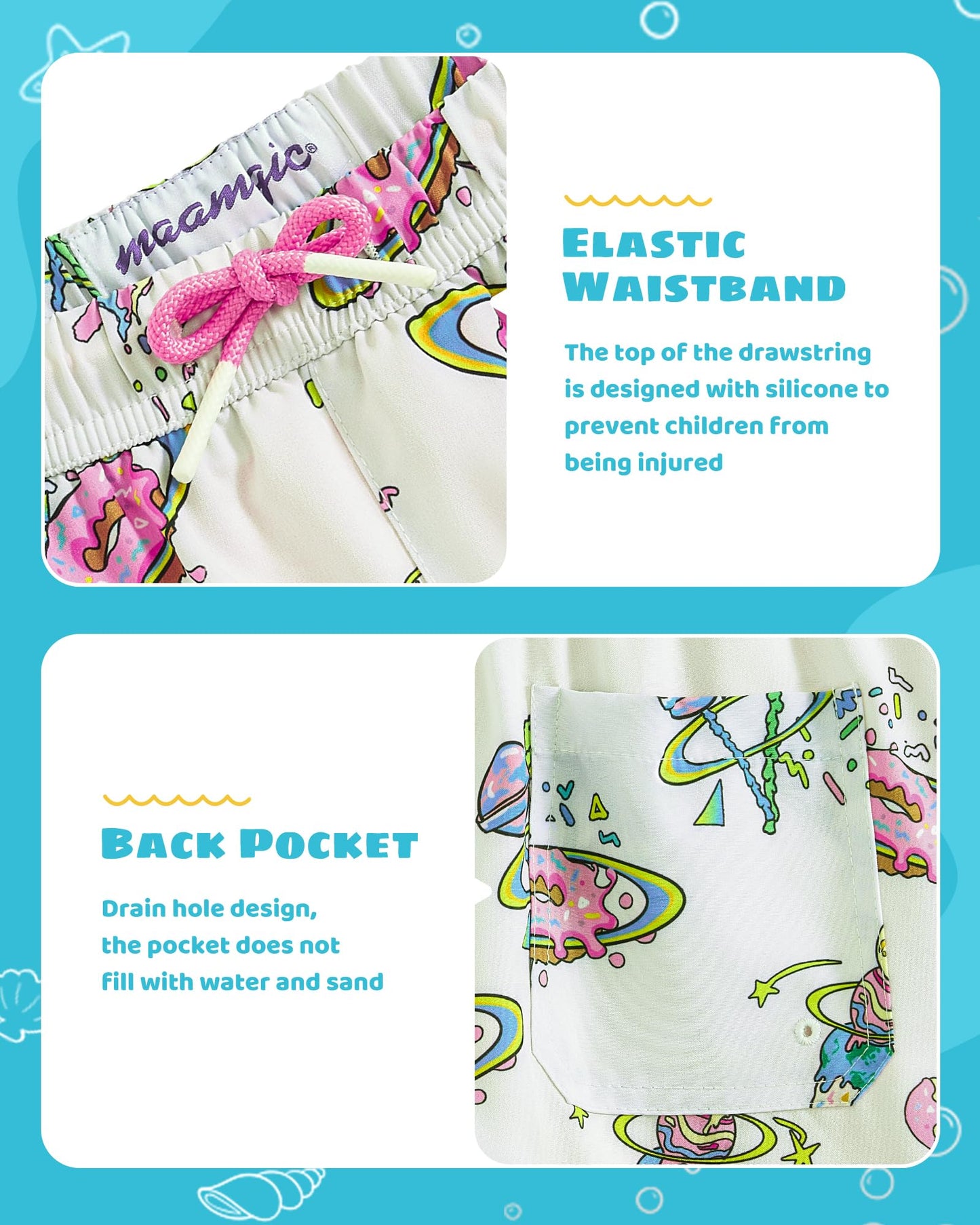 maamgic Boys Swim Trunks with Compression Liner Toddler Stretch Swim Shorts Quick Dry Swimming Trunks Boxer Brief 2 in 1 Beach Shorts Dessert Universe 7