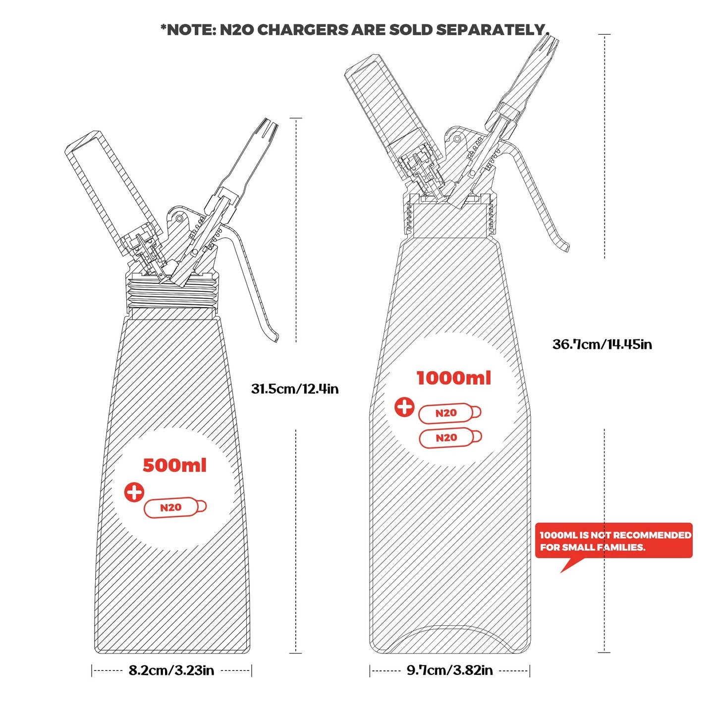 Professional Aluminum Whipped Cream Dispenser - 500 mL/1 Pint,Leak-Free Whipped Cream Maker Canister with 5 Decorating Nozzles & Cleaning Brush - for Desserts, Coffee Foam & Cold Foam (Black, 500ml)