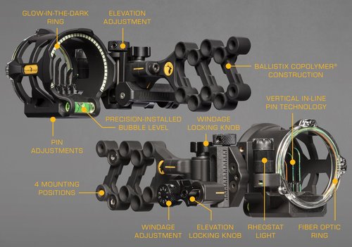 Trophy Ridge Peak 5 Pin Archery Bow Sight, Right Hand, 0.019 Pin