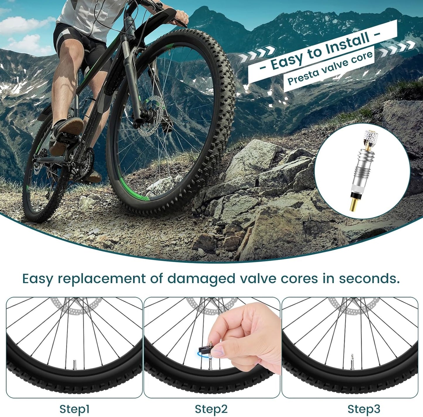 20Pcs Professional Brass Presta Valve Core & Stem - Leak-Proof Valve cores Universal for Tubeless Road/MTB Bike Tires (Standard)