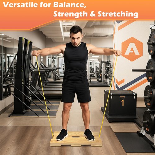 Wood Fitness Board with 5 Resistance Bands, Wooden Exercise Platform for Resistance Band Exercises, Home Workout for Stretching, Strength, Flexibility, Home Gym Tool(Not Include Rods)