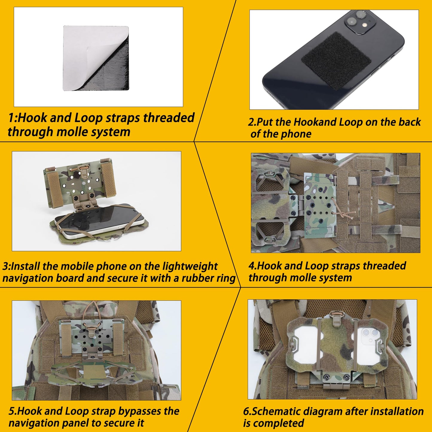 SIVIGEAR Tactical MOLLE Phone Holder for Plate Carrier Accessories - Fits 4.7"-6.4" Smartphones - Secure Chest Mount for Hunting & Tactical Gear, Camera-Compatible Design CP