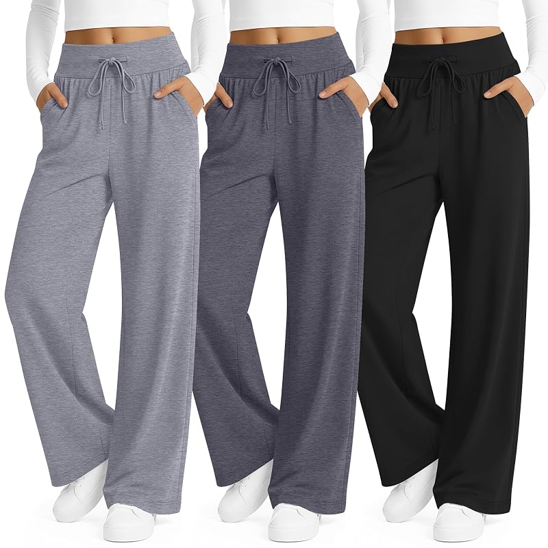 3 Pack Girls Wide Leg Sweatpants - Light Gray, Dark Gray, Black 13-14 Years
