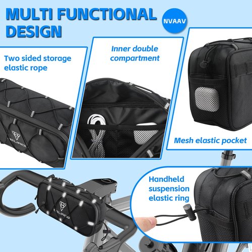 NVAAV Bike Handlebar Bag, 2.1L Reflective Front Frame Pouch, Mild Waterproof and Hardening of the Shell, Road Mountain Bicycle Professional Travel Accessories, Installable Cycling Seat Storage Bags