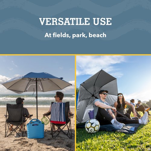 Sport-Brella Fieldedge (Gray) UPF 50+ Sun Protection Umbrella, 6-Foot Bi-Fold Canopy with Patented Side Panels, Premium Auger Bit and Carry Bag for Outdoor Shade on Beach, Grass, or Sidelines