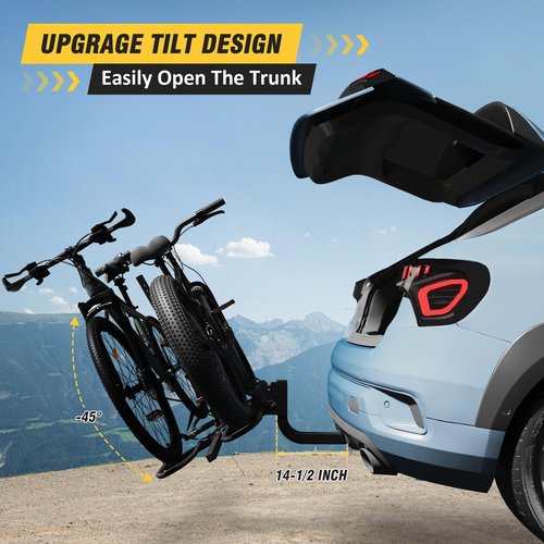 DNYKER Hitch Bike Rack,Wobble Free Smart Tilting Folding Bicycle Car Racks for Standard,Fat Tire E-Bike Rack for Tow Hitch, 2-Bike 200 lbs Capacity, 2 inch Receiver