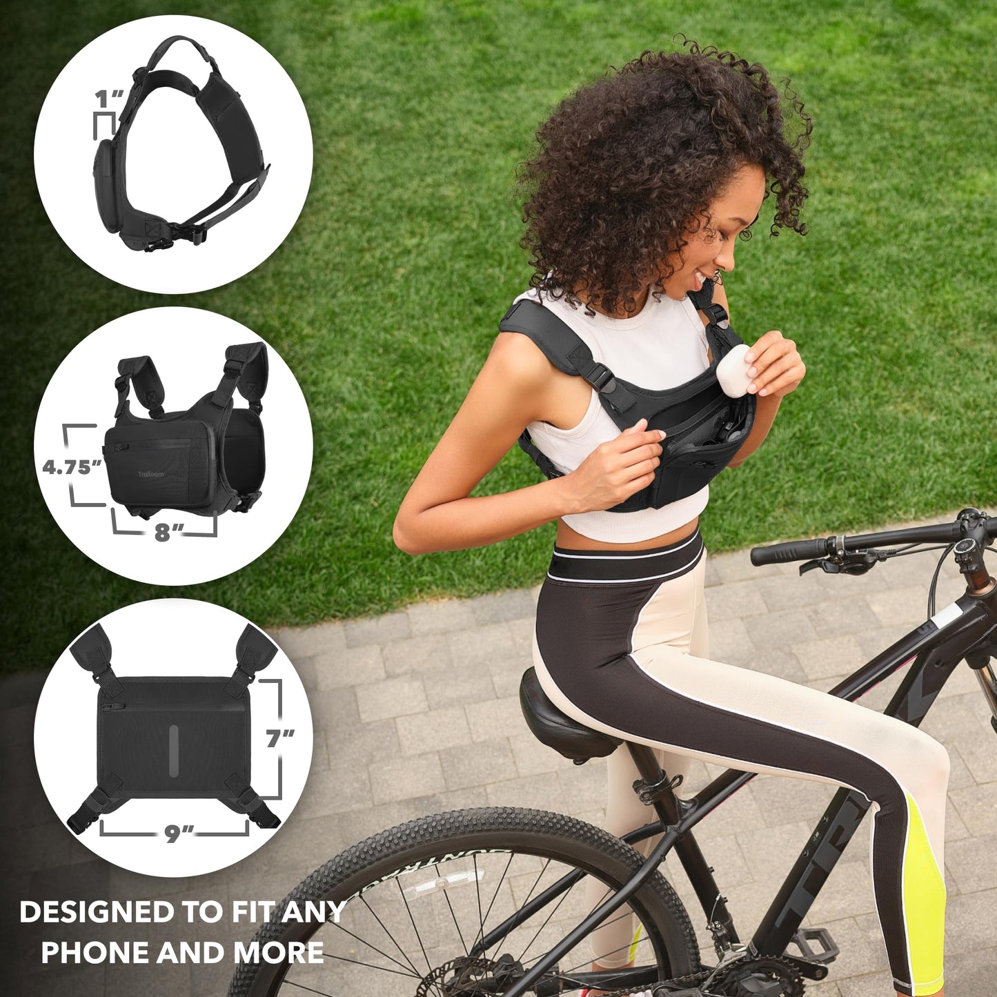 Trailoom Running Chest Pack - Phone Holder,Water Repellent,No Bounce,Reflective Vest,Hidden Pocket - Workout Bag for Runners, Cycling, EDC Pouch, Jogging Carrier, Men & Women, Lightweight (Black&Gray)