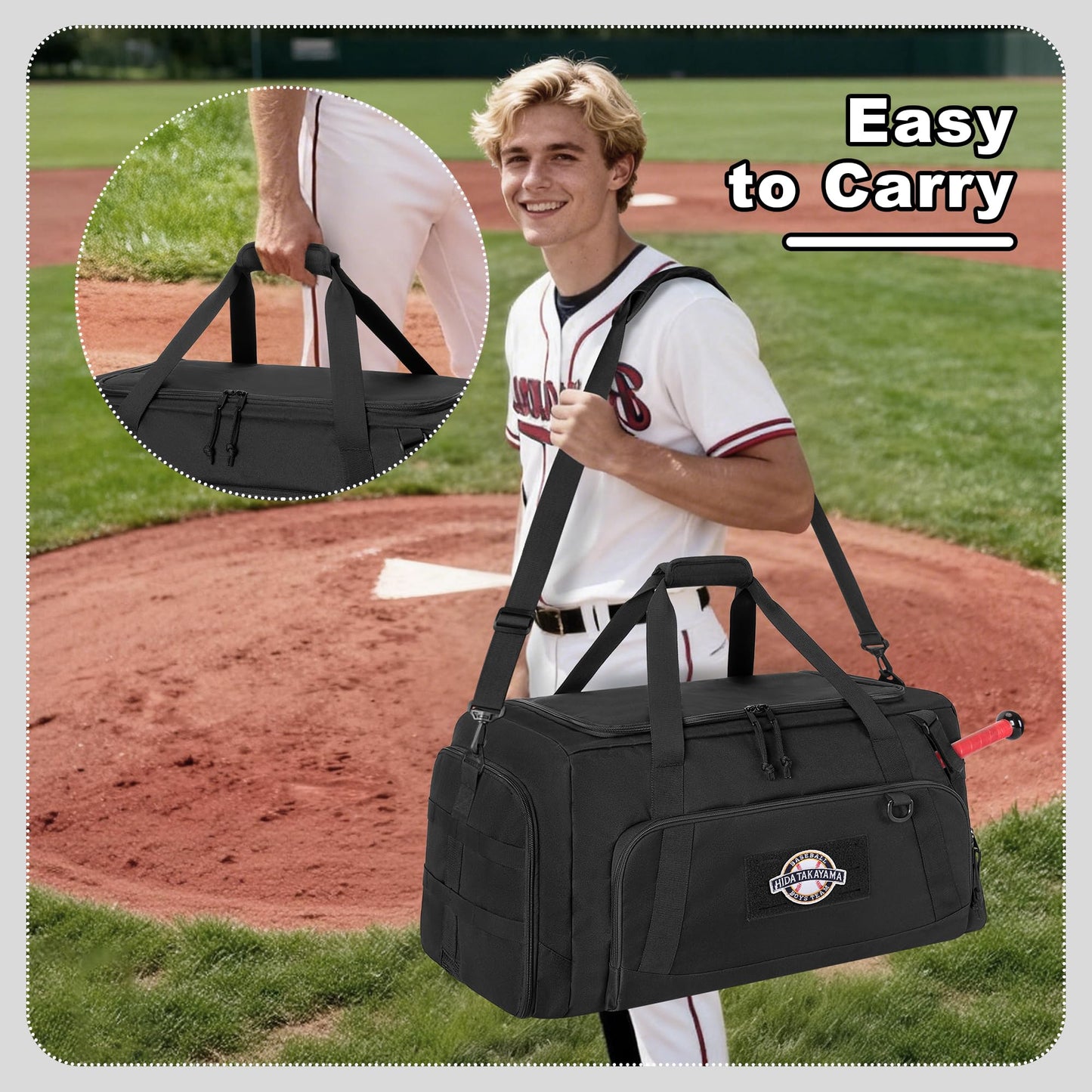 GOBUROS Baseball Duffle Bag with Bat Holder, Catchers Gear Bag for Softball