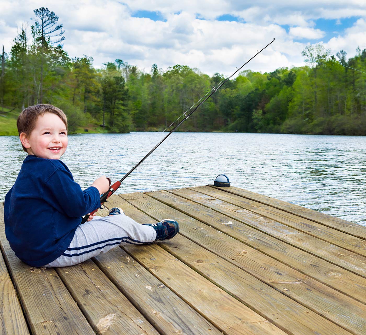 Urban Deco Kids Fishing Pole, Portable Telescopic Rod and Reel Combos Kids Fishing Rod Kit with Tackle Box for Boys,Girls,Youth,Beginner, Starter - Red