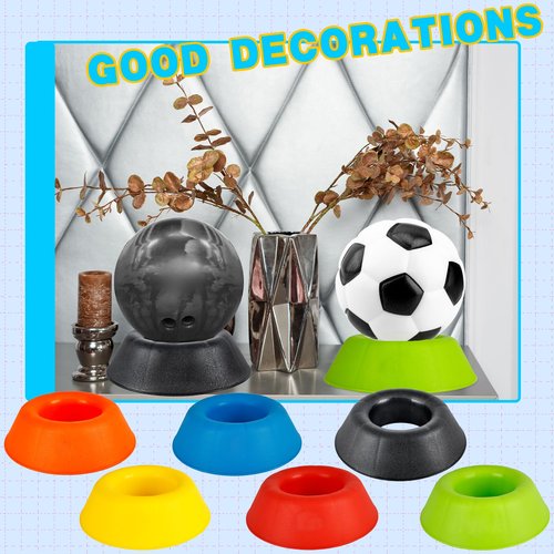 Norcoin 18 Pack Bowling Ball Cup Stand Plastic Bowling Ball Holder Ring Colorful Sports Ball Cup Display Stand for Softball Bowling Basketball Football Volleyball Souvenir Base Stand