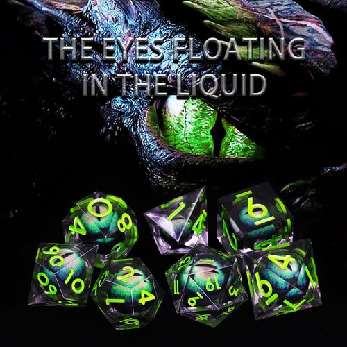 FONVGOGO Dragon Eye DND Dice Set, 7 Piece Liquid Core D and D Dice for Role Playing, Sharp Edge Resin Dungeons and Dragons Polyhedral D and D Dice with Box (Green)