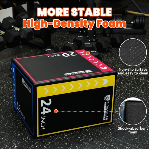Fitvids Plyo Box, 3-in-1 Foam Plyometric Jump Box, 16”x20”x24” Box Jump for for Home Gym Training Fitness Workout Exercise