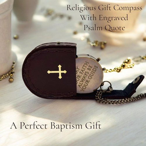 Compass Engraved 'May Your Faith Always Be Your Guide ~ Psalm 32:8' Brass Compass, Keepsake Gifting Compass, for Special Occasions | Direction Guide