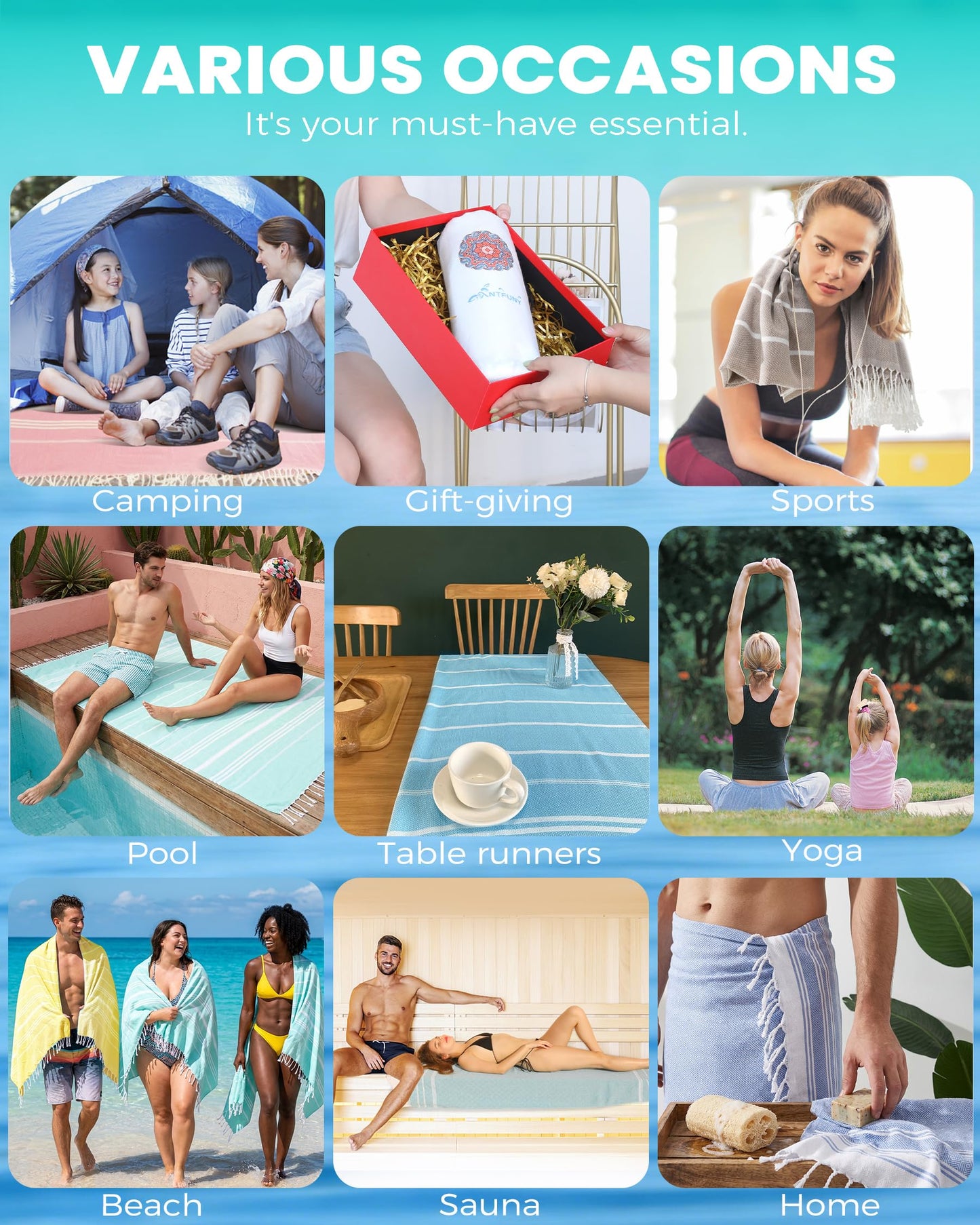 Antfuny 2 Packs Turkish Beach Towels Vacation Essentials Quick Dry Sand Free Oversized Bath Pool Swim Towel Extra Large XL Big Blanket Adult Travel Cruise Accessories Must Haves Clearance Stuff