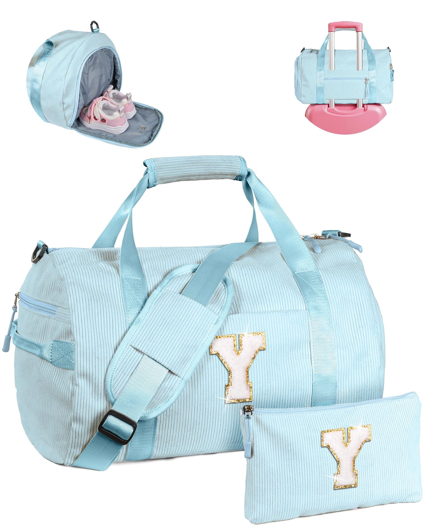 Vogewood Teenage Girl Gift Ideas, Girls Gym Bag, Kids Personalized Dance Bags with Shoe Compartment, Customized Travel Duffle with Toiletry Bag, Vacation Essentials for Kids (Letter V)