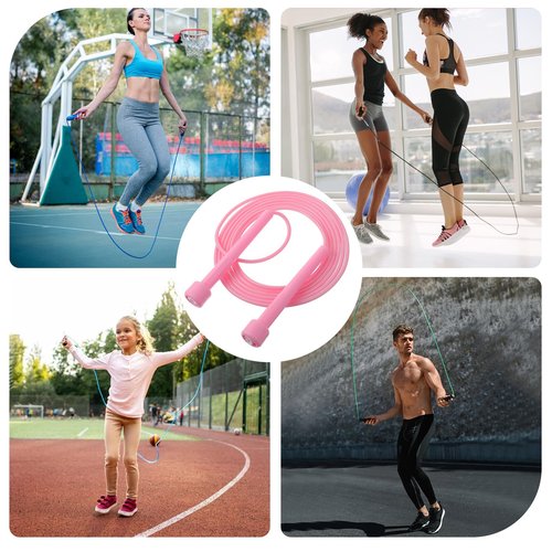 Kifmurase 2 Pack Jump Rope for Fitness, Speed Skipping Rope for Workout, Tangle-Free PVC Long Jump Ropes Set Adjustable Exercise Jumping Ropes for Kids Adult (Black, Pink)