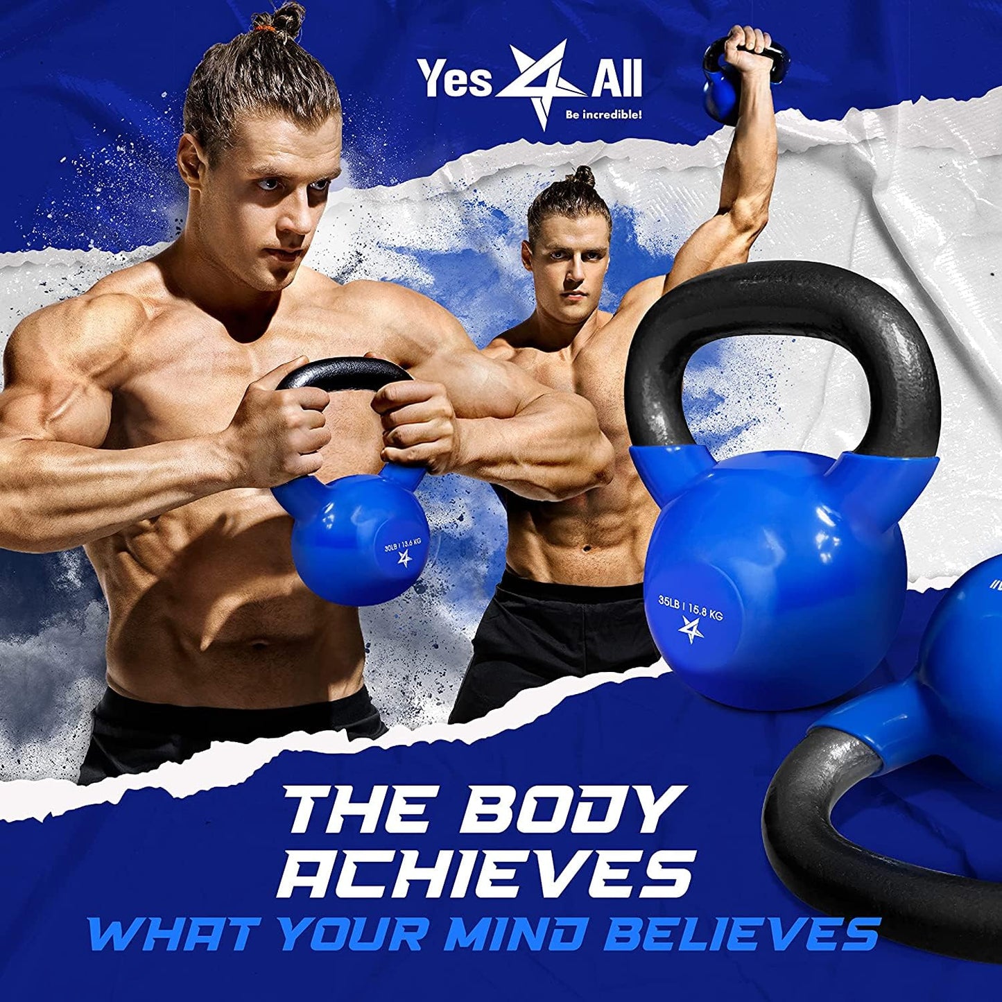 Yes4All Kettlebell, 20 lb Vinyl Coated Cast Iron Strength Training Kettlebells for Home Gym Exercises, Heavy Weights Gym, Fitness, Full Body Workout Equipment, Push up, Grip, Strength Training - Blue
